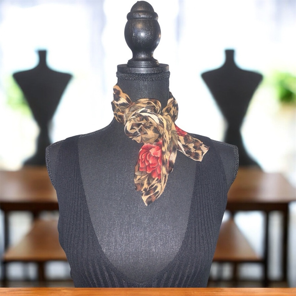 Vintage 90s Scarf Leopard and Red Floral Scarf